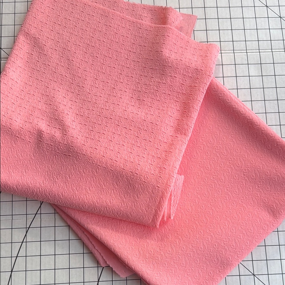 2 coral textured knit/polyester fabric remnants : 52” Wide – 1.5 yd & 1.25 yd